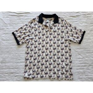 Penguin Sport Palm Tree Print Golf Polo Shirt Men's Large Black Collar